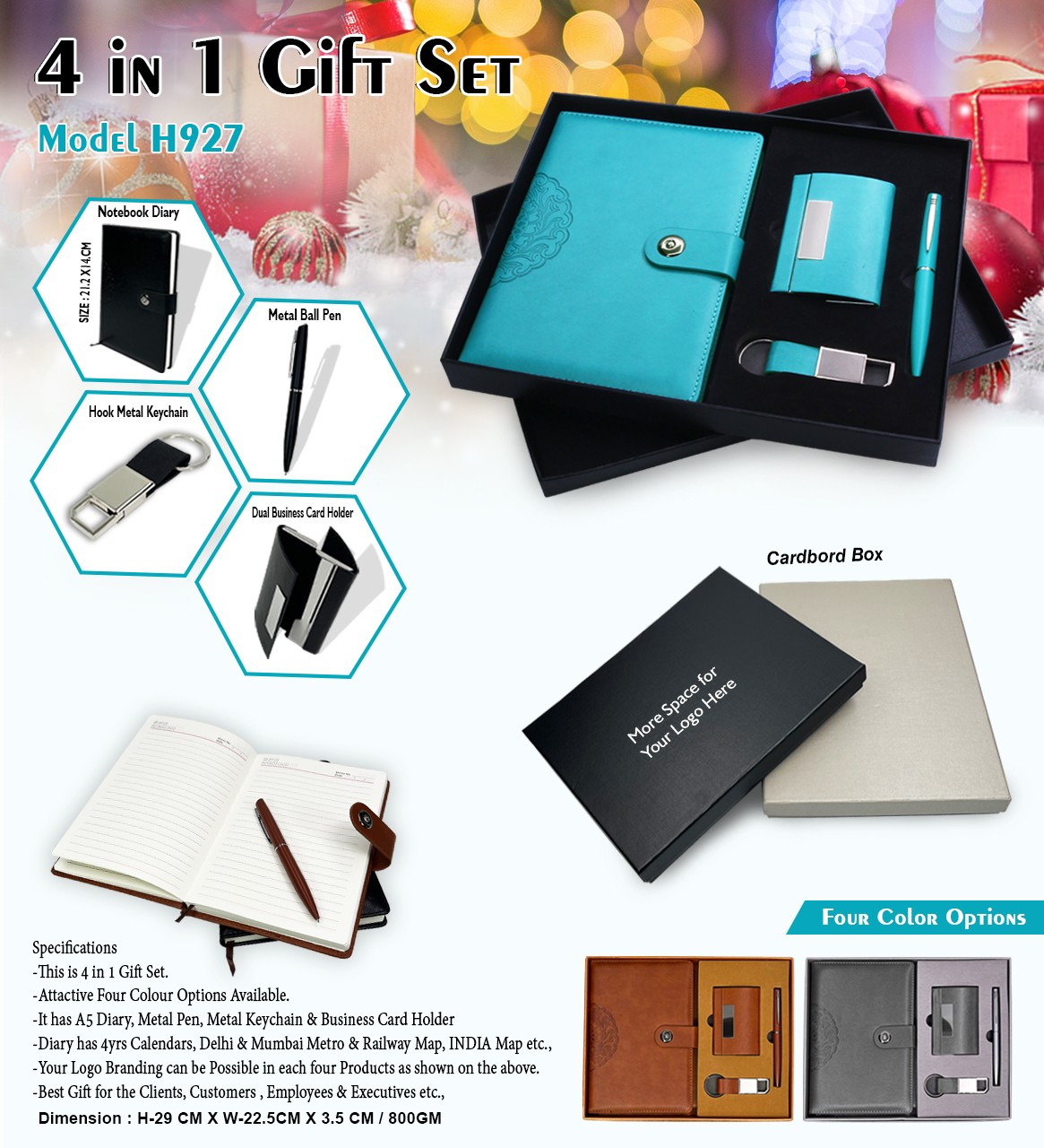 Diary, Pen, Card Holder, Keychain (4 In 1 Gift Set)